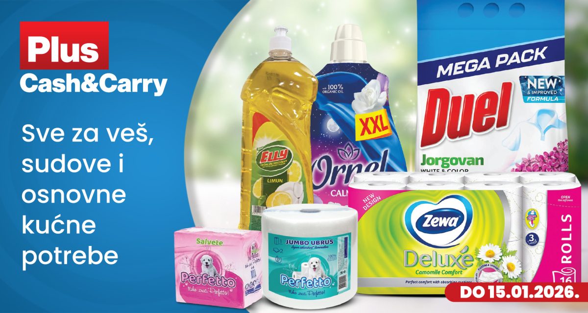 Akcijska ponuda proizvoda za veš, sudove i osnovne kućne potrebe u Plus Cash&Carry-ju